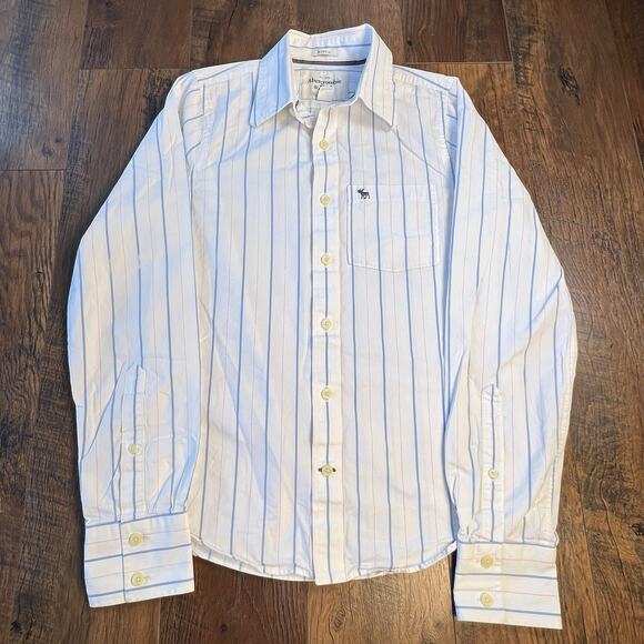 MENS ABERCROMBIE & FITCH MUSCLE FIT BUTTON DOWN SHIRT SIZE S WHITE BLUE PINK - Picture 7 of 7